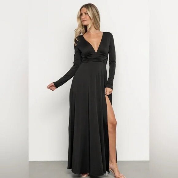 Baltic Born Arianna Maxi Dress Size Large Black Event Party Cocktail Deep V - Picture 1 of 14